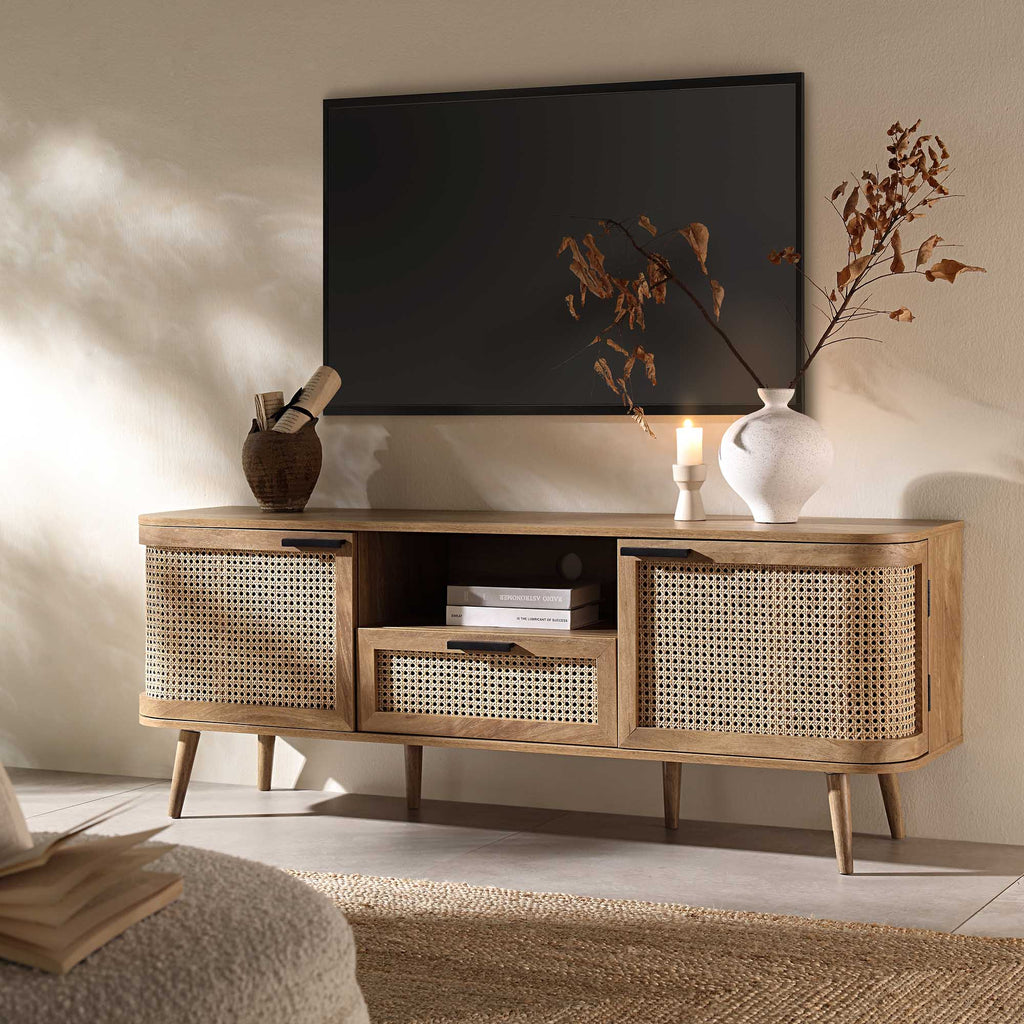 Izzy Curved Rattan 59" TV Unit, Natural