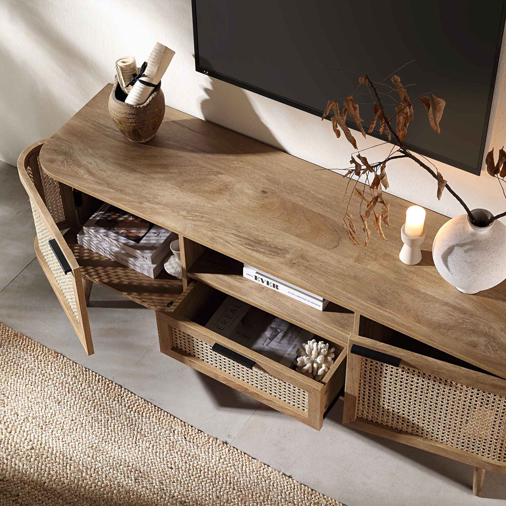 Izzy Curved Rattan 59" TV Unit, Natural