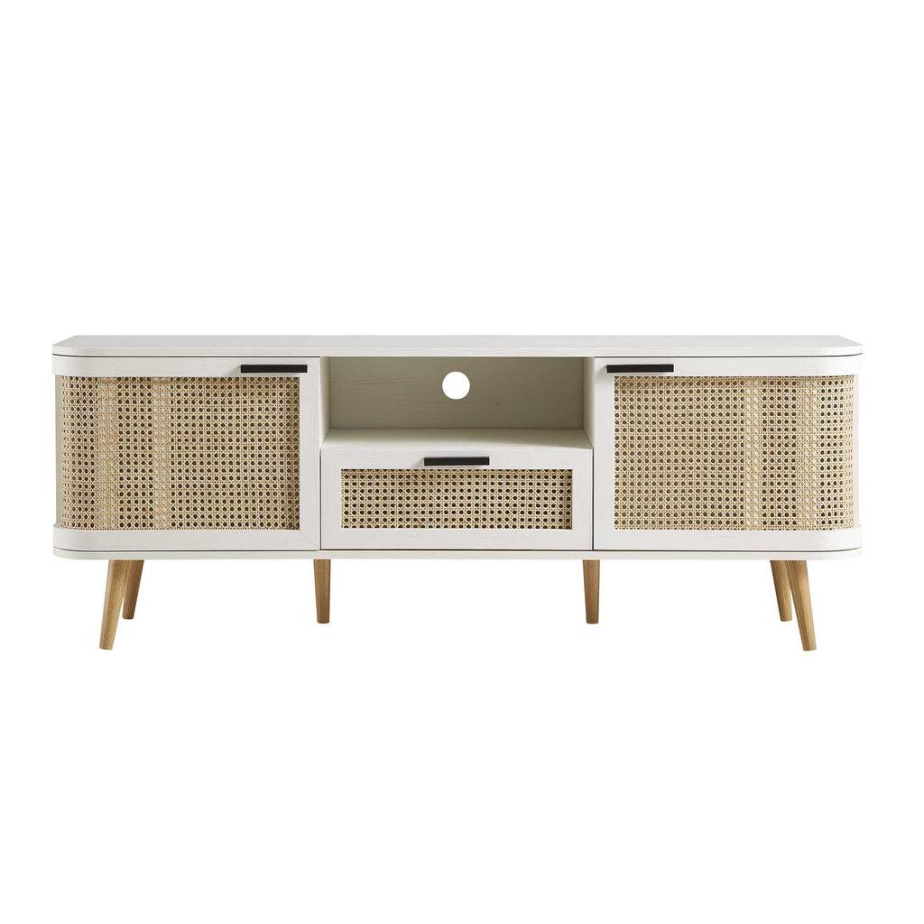 Izzy Curved Rattan 59" TV Unit, White