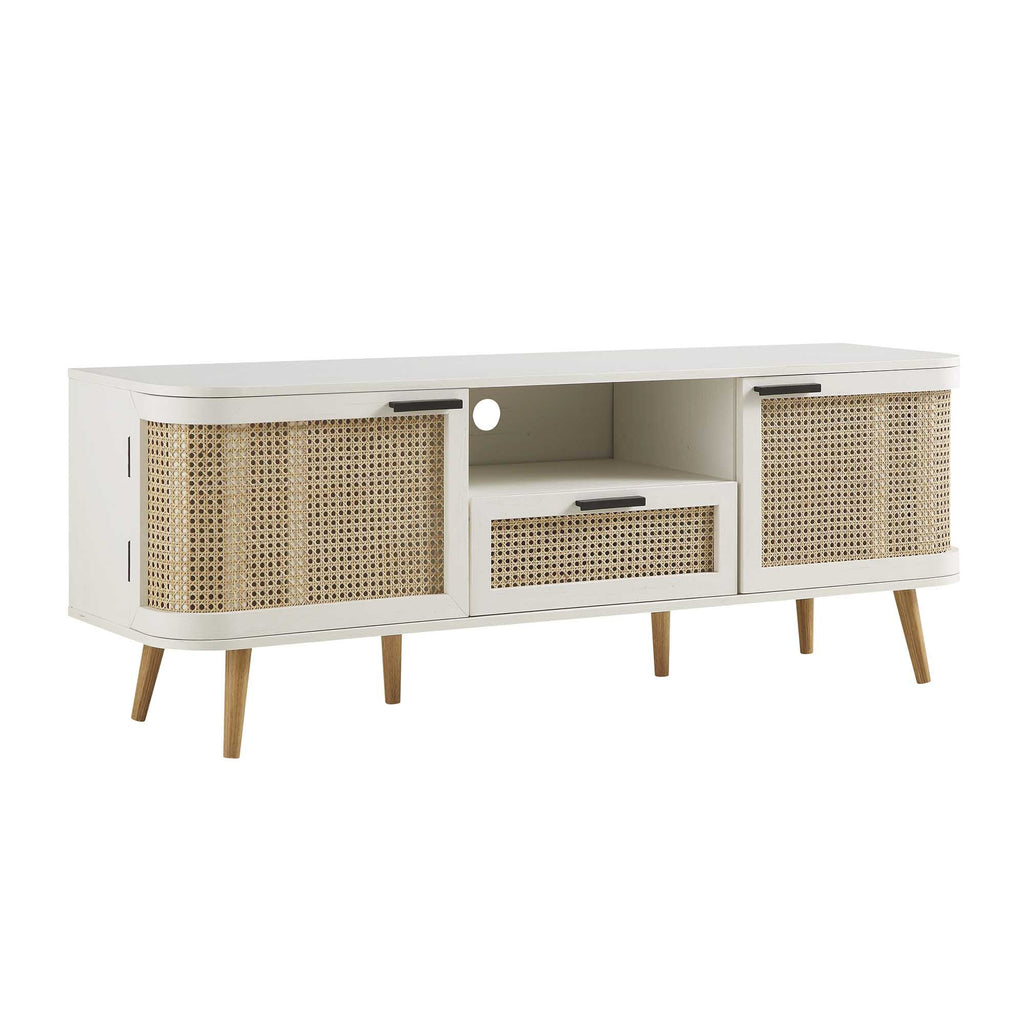 Izzy Curved Rattan 59" TV Unit, White