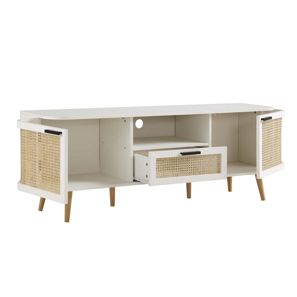 Izzy Curved Rattan 59" TV Unit, White