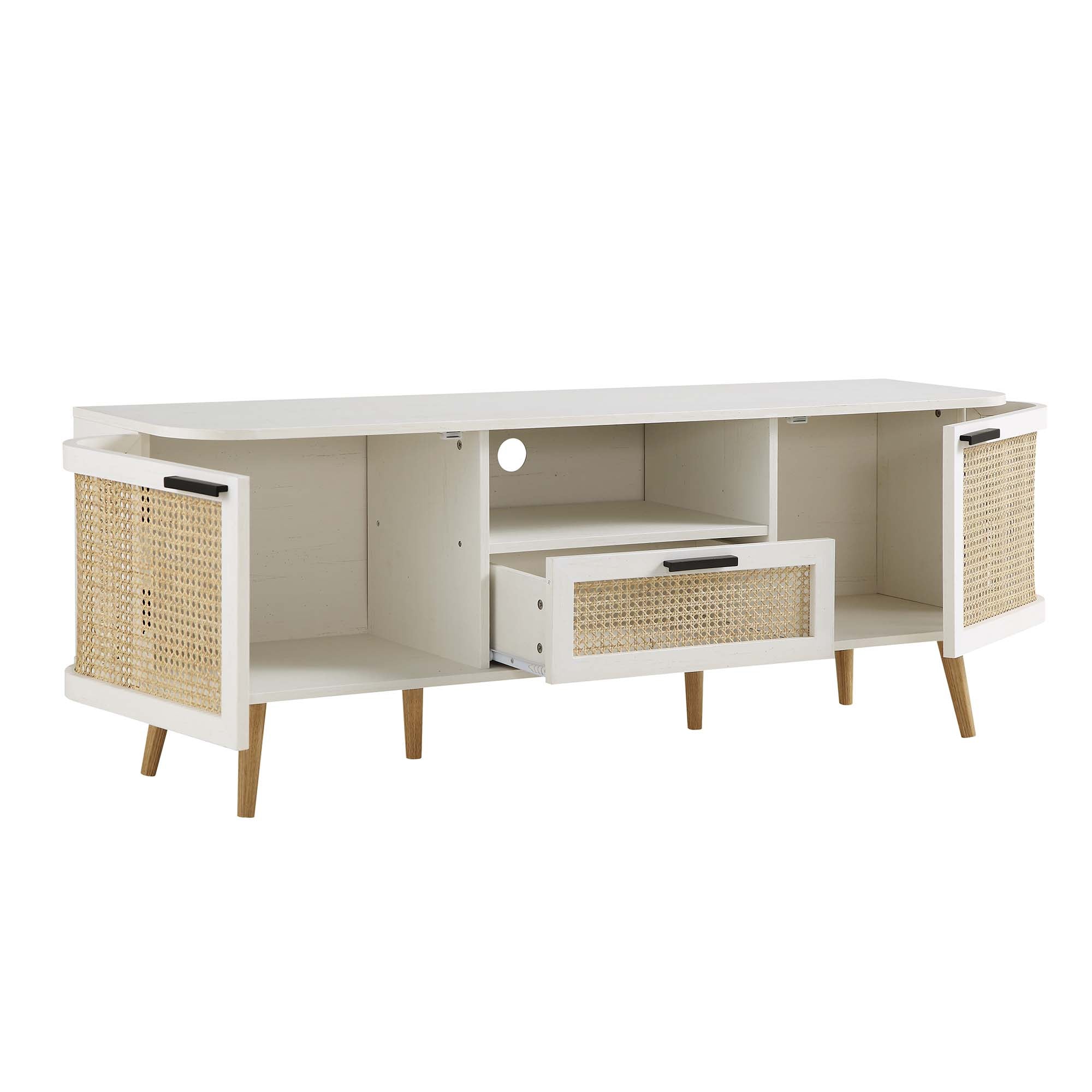 Izzy Curved Rattan 59" TV Unit, White
