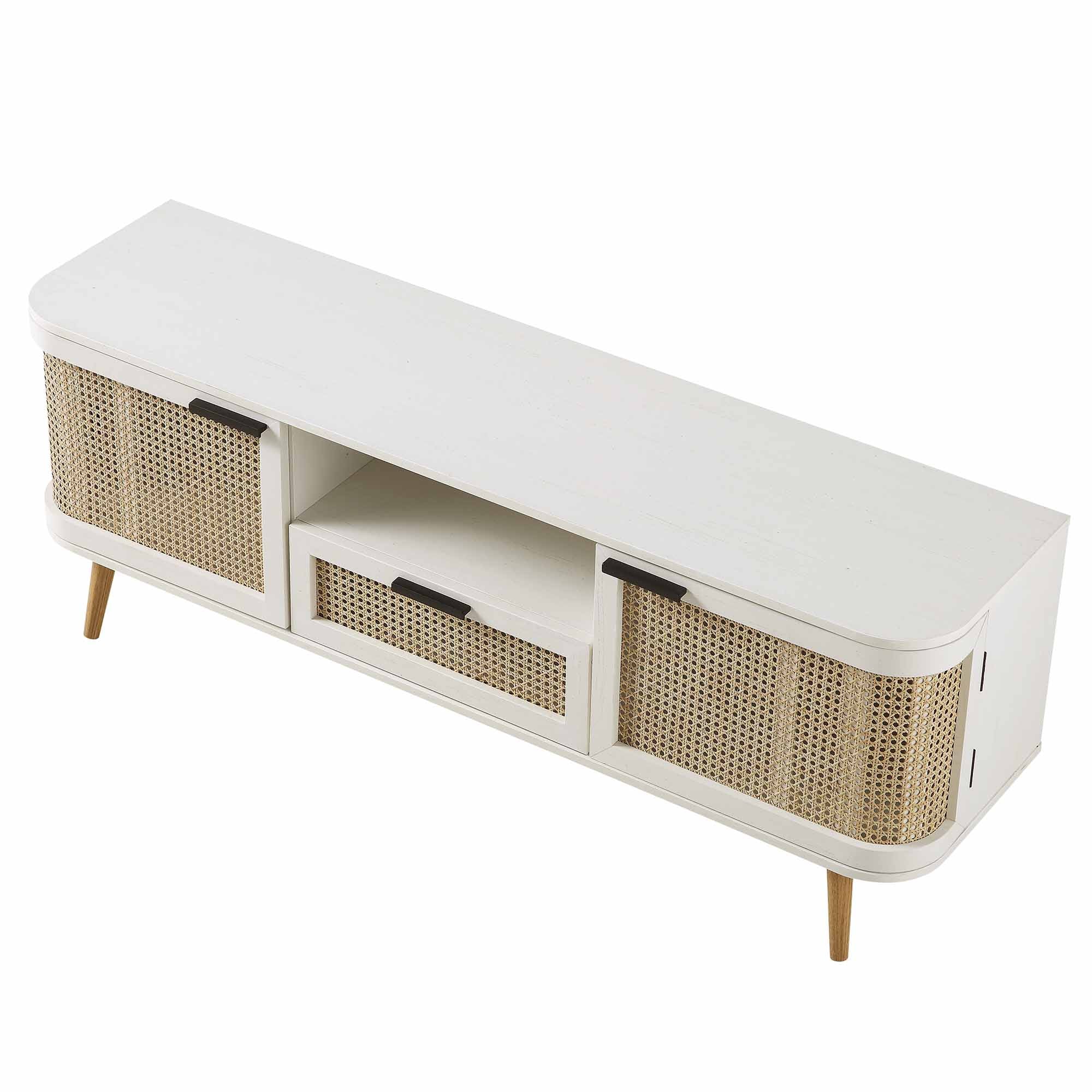 Izzy Curved Rattan 59" TV Unit, White