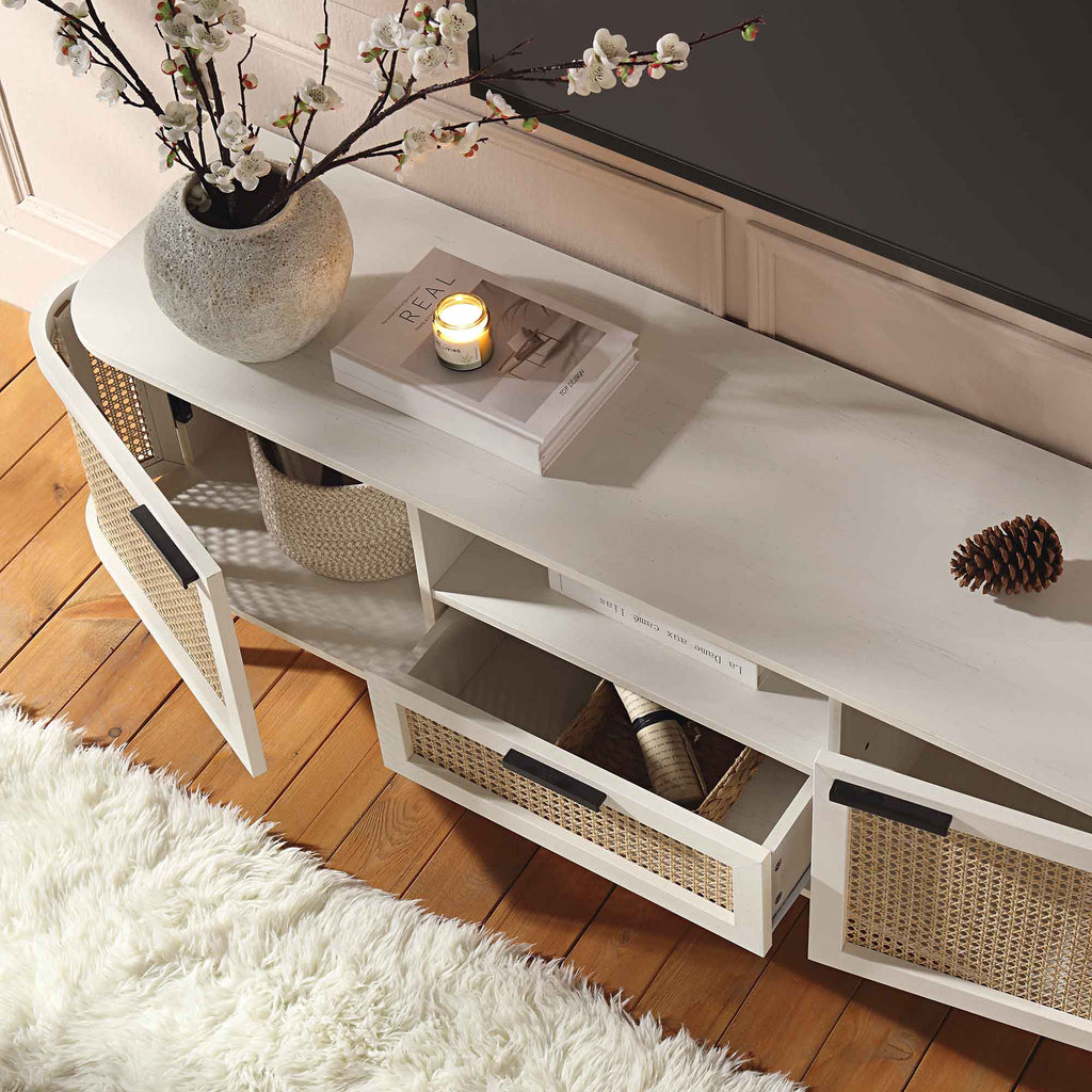 Izzy Curved Rattan 59" TV Unit, White