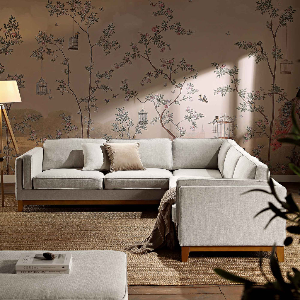 Dipley Oatmeal Woven Fabric Grande Corner Sofa