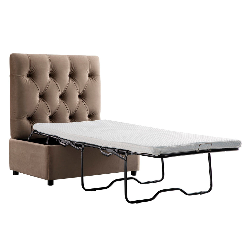 Portland Twin Buttoned Fold-Out Bed in Ottoman, Mink Velvet