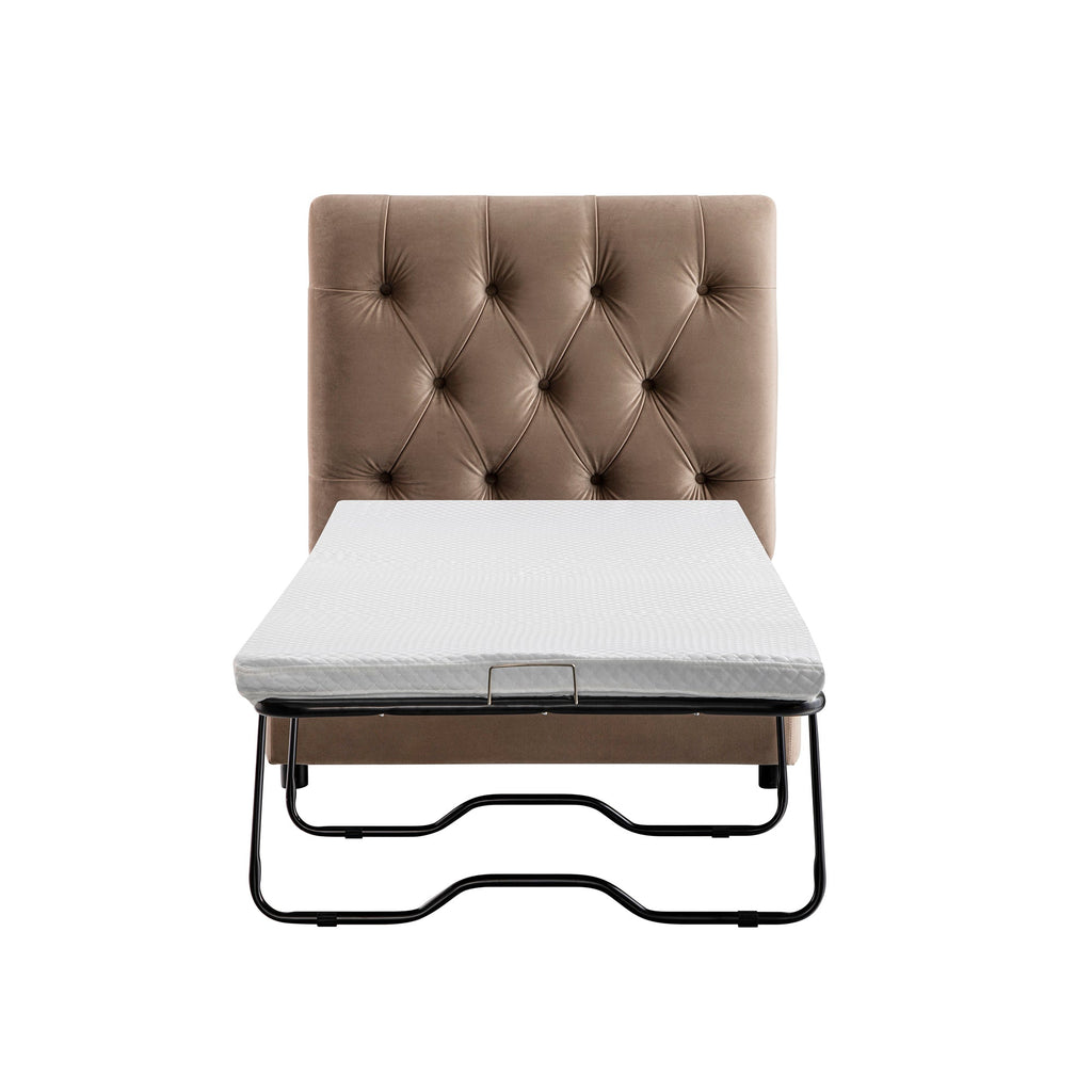 Portland Twin Buttoned Fold-Out Bed in Ottoman, Mink Velvet