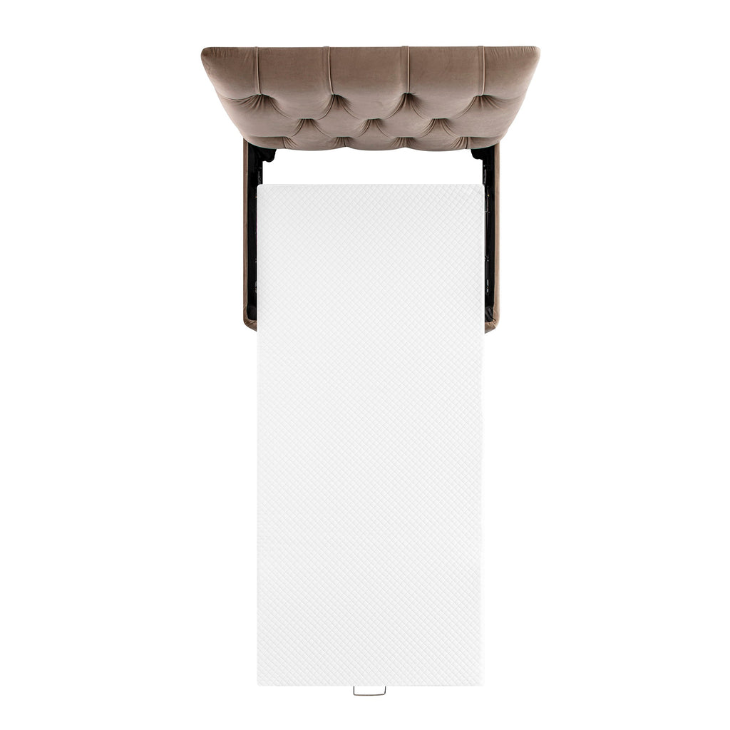 Portland Twin Buttoned Fold-Out Bed in Ottoman, Mink Velvet