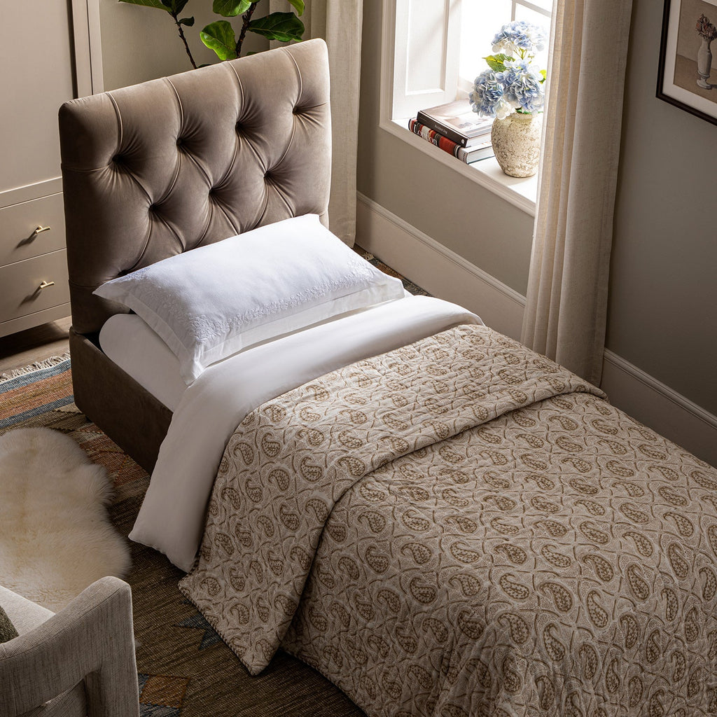 Portland Twin Buttoned Fold-Out Bed in Ottoman, Mink Velvet