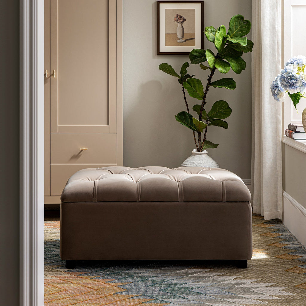 Portland Twin Buttoned Fold-Out Bed in Ottoman, Mink Velvet