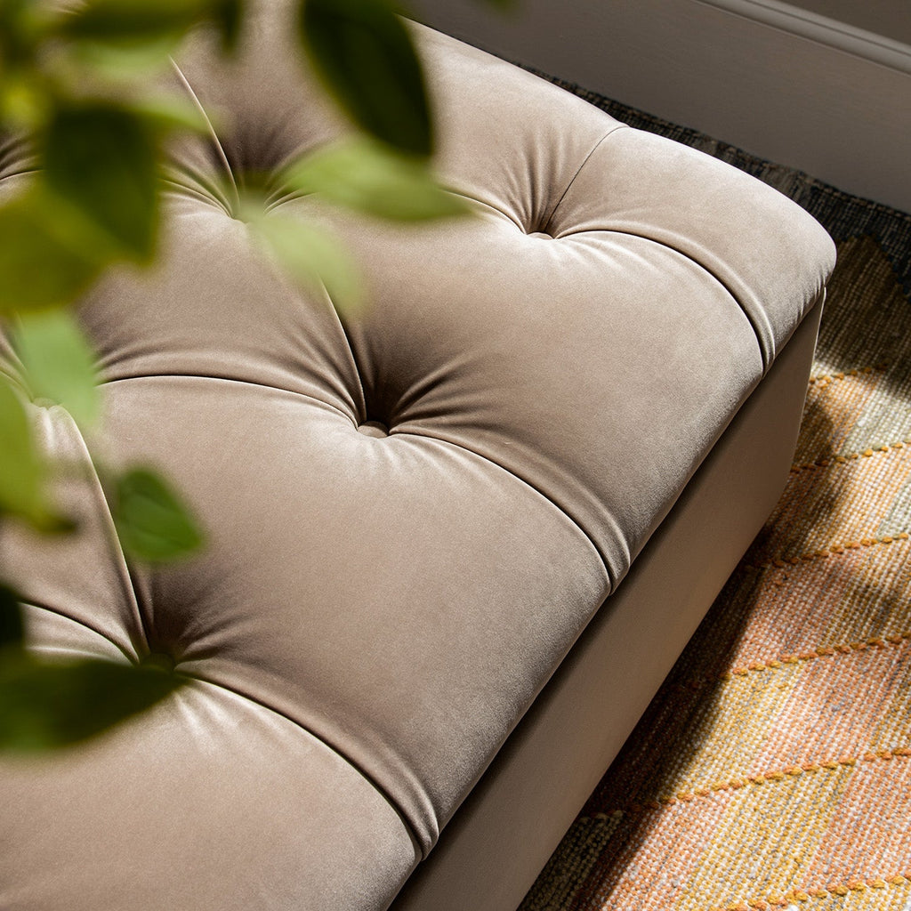 Portland Twin Buttoned Fold-Out Bed in Ottoman, Mink Velvet