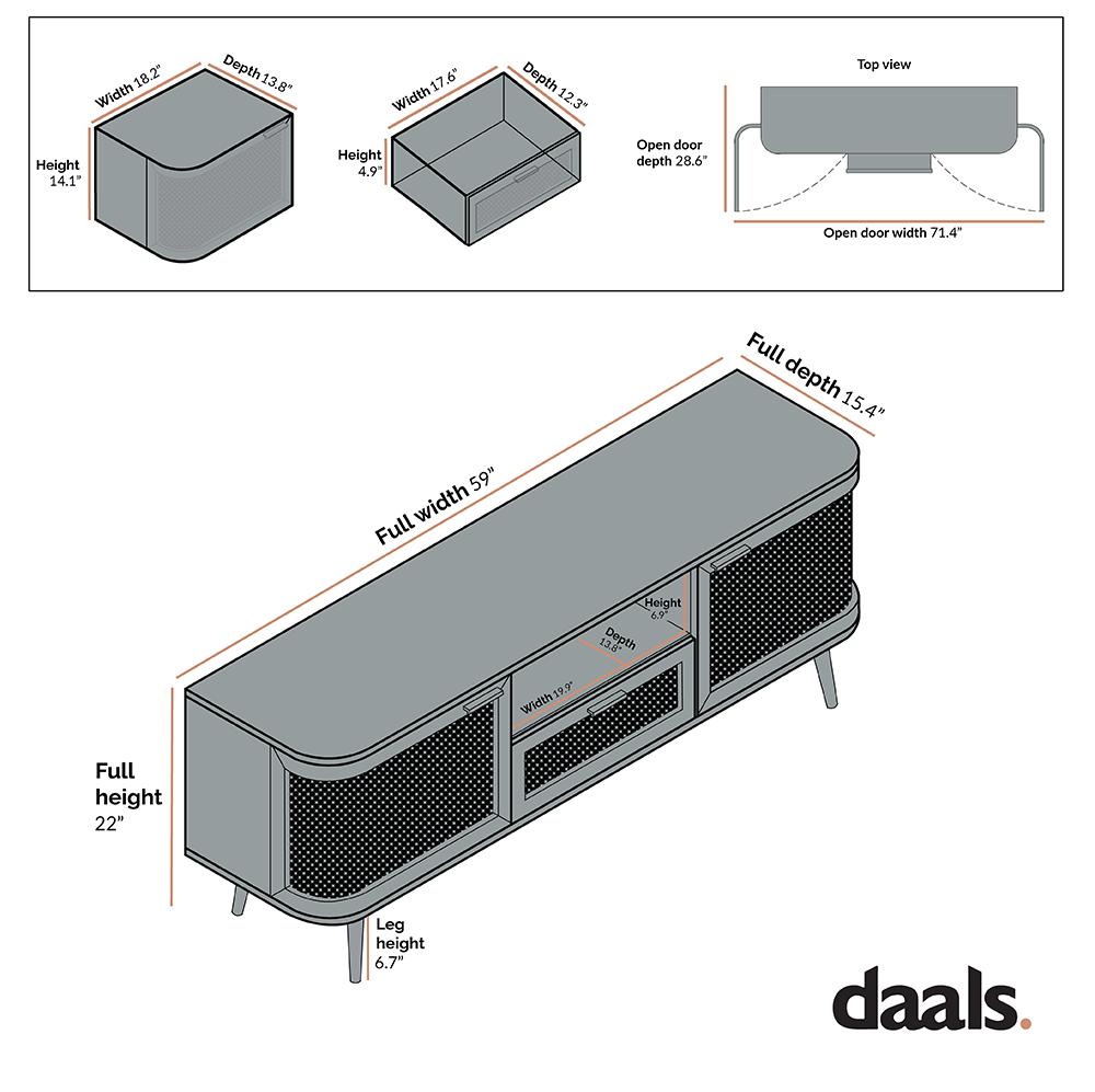 Izzy Curved Rattan 59" TV Unit, White