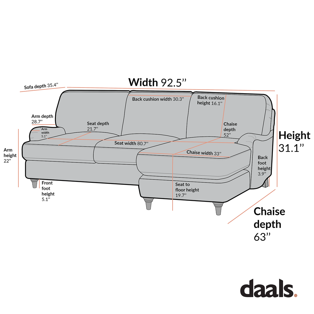 Daphnis Oatmeal Fabric Sofa, Grande Chaise Sofa Right Hand Facing