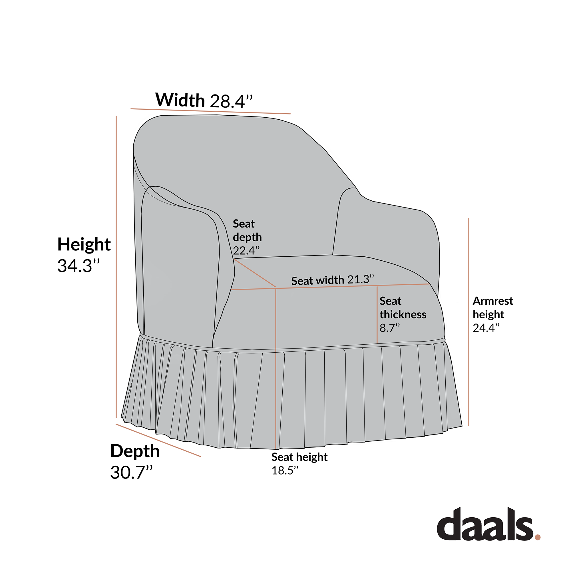 Calliope Skirted Armchair, Beige Velvet